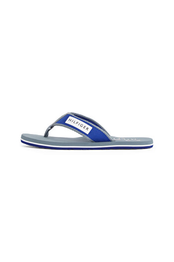 Tommy Hilfiger Men Overcast Grey Patch Logo Webbing Flip Flops