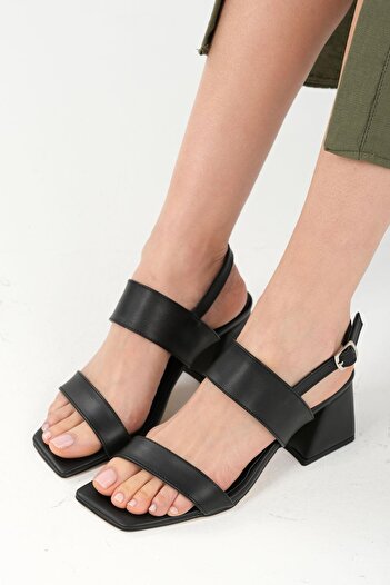 Mio Gusto Astrid Black Color Double Strap Heeled Women's Sandals