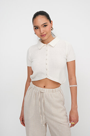 Addax Polo Neck Short Sleeve Cardigan H10298