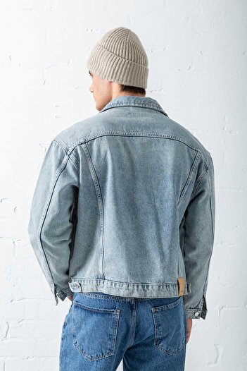 ablukaonline Erkek Boxy Fit Denim Ceket Mavi