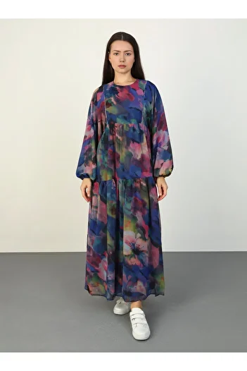 Benin Benin Hijab Chiffon Dress - Tie-dye Patterned and Multi-colored