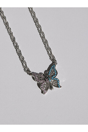 Reorah Collection You Are My Twin Princess Pauper Kolye-Pembe Mavi Kelebek Arkadaşlık Kolyesi
