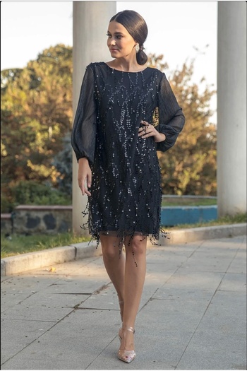 Bersi Butik Black Sequin Plus Size Evening Dress
