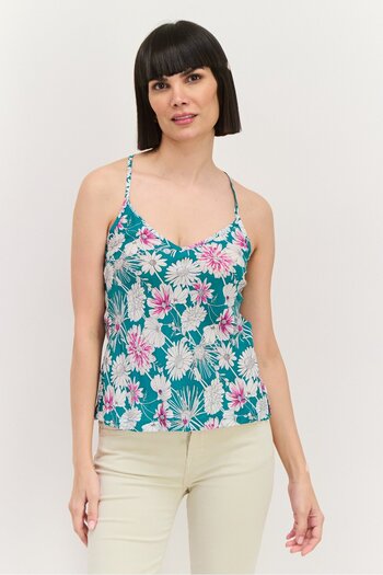 Passionata Women V Neck Sleeveless Floral Print Top, Green