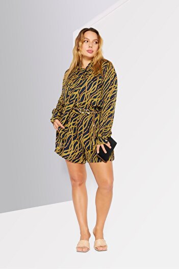 Michael Kors Women Chain Detail Logo Print Long Sleeve Playsuit, Navy Combo