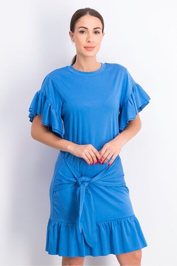 Scotch & Soda Women Plain Flounce Dress, Mirage Blue