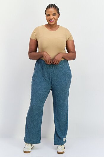 The Giving Movement Women Regular Fit Textured Wide Leg Pants, Stone Blue
