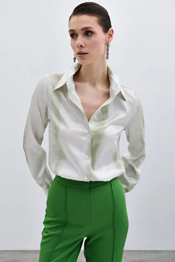 Sateen Patterned Classic Shirt - Green