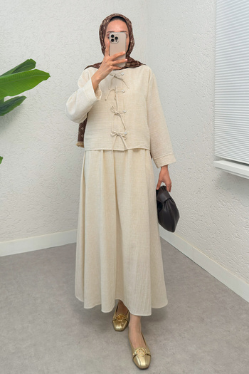 Salih Çelebi Bow Detailed Skirt Set 2290 - Beige