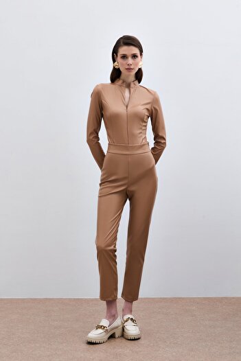 Sateen Штани з високою талією - Camel