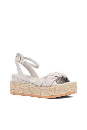 Celal Gültekin Women's Gray Straw Sole Leather Sandals