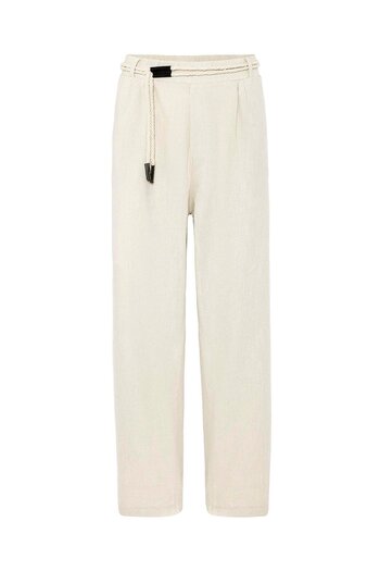 VAMOSCLO Detailed Oversize Linen Trousers and Stone Belt