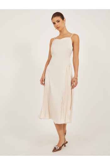 Styli Plain Pleated Strappy A-Line Midi Dress