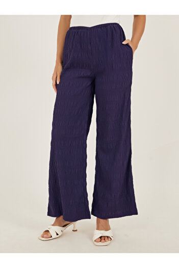 Styli Textured Wide Leg Pants with Elastic Waistband