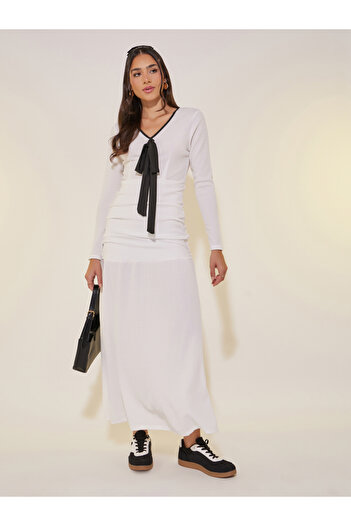 Take Two By Styli Solid Long Sleeves V-Neck Maxi Dress