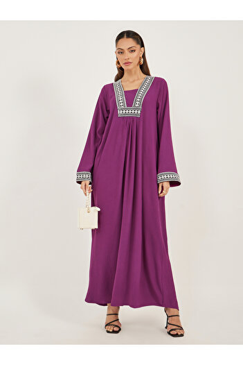 Styli Embroidered Gathered A-Line Jalabiya