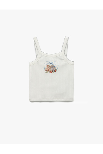 Koton Rabbit Printed Ribbed Crew Neck Strap Tank Top