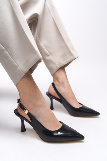 Riccon Theftrine Women's Pointed Toe Heeled Shoes 0012106   Black Patent Leather