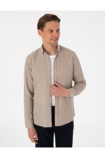 Pierre Cardin Vizon Keten Görünümlü Slim Fit Uzun Kollu Gömlek 50307025-VR052