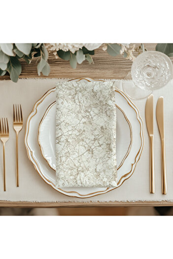 Meine Home Marble Patterned Ecru Linen Napkin 8 Pieces