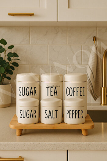 NEWNOW 7 Piece Porcelain Spice Rack Set, Spice Rack Set with Bamboo Base, Porcelain Spice Rack