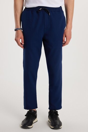 Tudors Men's Regular Fit Elastic Waist Lace-Up Jogger Navy Blue Trousers Relaxed Fit Side Pockets