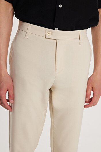 Tudors Men's Slim Fit Slim Cut Stretchable Side Pocket Ankle Length Canvas Cut Dark Beige Trousers