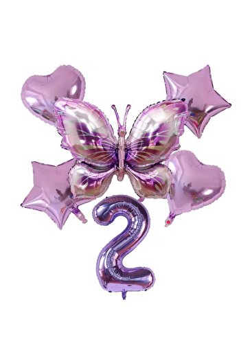 DÜVENCİ TİCARET MOR RENK BÜYÜK BOY KELEBEK FOLYO 6 LI DOĞUM GÜNÜ YAŞ BALON SET