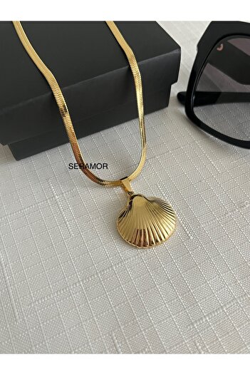 SERAMOR Deniz kabuğu tasarım kararmaz Çelik İtalyan zincirli kolye 45 cm