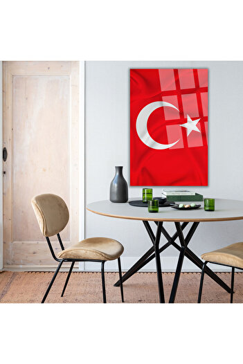 TAULART Red Vertical Turkish Flag Table 4mm Unbreakable Glass Table Home Business Place Office Gift