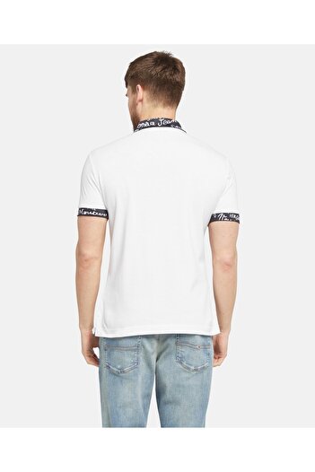 Versace Men's Polo Neck Short Sleeve Zipper Detailed White Polo Neck T-Shirt 78Gagt02Cj01T-003