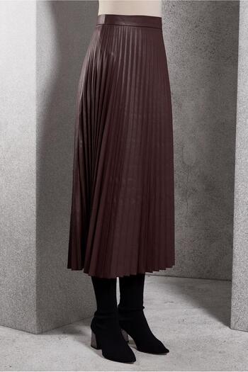 Alvina Pleated Suni Leather Skirt 60634