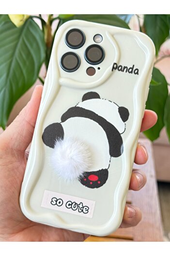 Fibaks iPhone 14 Pro Compatible Case Designed Patterned Camera Protection Panda White Tassel Silicone Cover