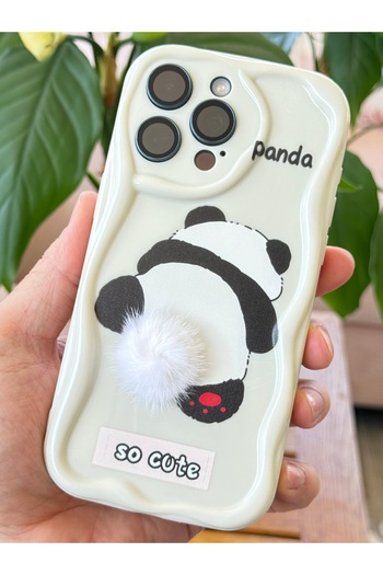 Fibaks iPhone 14 Pro Max Compatible Case Designed Patterned Camera Protection Panda White Tassel Silicone Cover