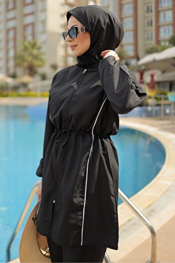 Bestenur 4-Piece Hijab Swimsuit Set 1453 - Black