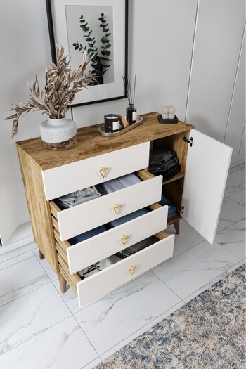 mapahomeliving Simple 4 Çekmeceli 1 Kapaklı Modern Şifonyer Ekru Ceviz