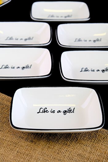 tabakevi Tabak Evi Porselen Motto Gift Kayık Tabak 6 Lı 17x12x3cm