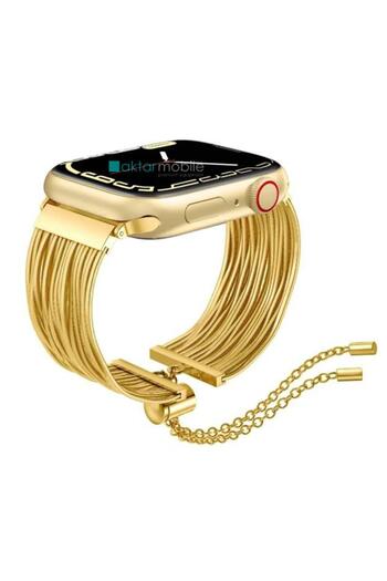 AktarMobile Apple Watch 10 42 mm Uyumlu Ayarlanabilir Zincirli Hasır Kordon Paslanmaz Çelik Şık Zarif Kayış