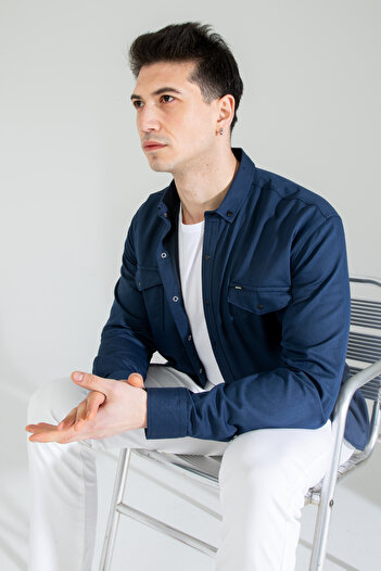 Artı1 Men's Slim Fit Slim Fit Cotton Denim Shirt Navy Blue