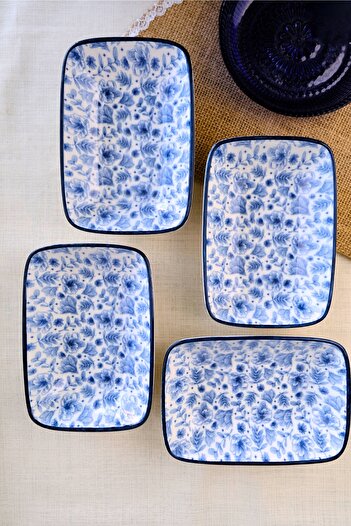 tabakevi Tabak Evi Porselen Blue Heaven Kayık Tabak 4 Lü 17x12x3cm