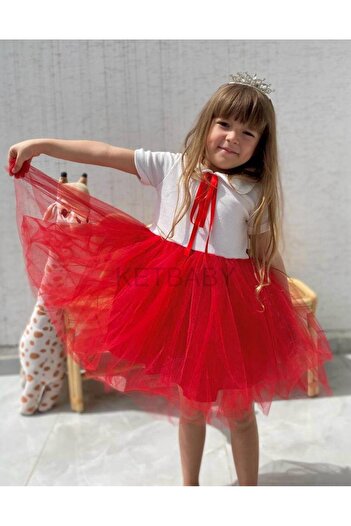 KETBaby Girl's Ribbon Tulle Skirt Short Sleeve Dress
