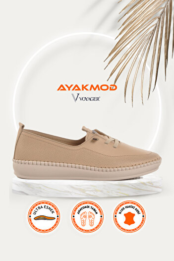 Voyager Beige Genuine Leather Anatomical Women's Casual Shoes Z083 Z