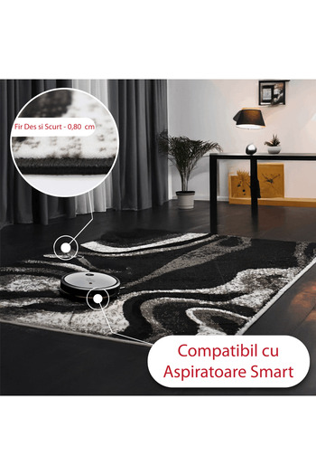 Brava Casa Obsidian Tide Carpet, Black/White/Grey, , Short and Thick Pile of 8 mm, 100x200 cm, 1300 g/m , BravaCasa