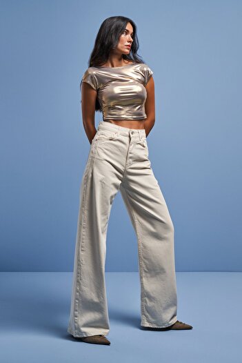 its basic Γυναικείο Raw Color Olea Wide Leg Fit Lycra ύφασμα τζιν