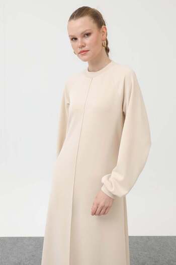 Puane Plain Beige Dress with Sleeve Detail 12557
