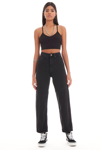 its basic Γυναικείο Μαύρο μαύρο od Color Balloon Mom Fit Άνετο καλούπι ψηλόμεσο τζιν