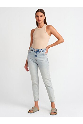 Dilvin Snow Washing Mom Pants 71461 - Μπλε