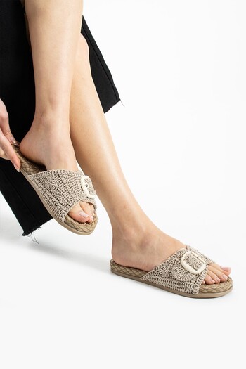 Moda Frato Modafrato Royal Buckle Straw Women's Slippers Outdoor and Home Slippers