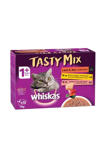 Whiskas Tasty Mix Land and Sea Collection Multipack Wet Cat Food - 70 g - Pack of 12
