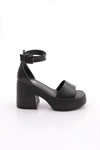 DGN Women's Single Strap Thick Sole Heeled Shoes Black 27343138